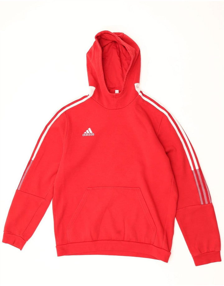 Adidas Mens Hoodie Jumper Large Red Cotton