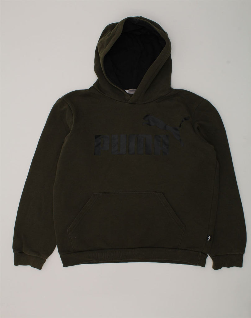 PUMA Boys Graphic Hoodie Jumper 13-14 Years Khaki Cotton | Vintage Puma | Thrift | Second-Hand Puma | Used Clothing | Messina Hembry 