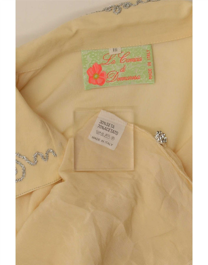 Vintage Womens Shirt Blouse UK 16 Large Yellow Silk