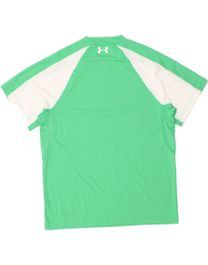 UNDER ARMOUR Mens Heat Gear T-Shirt Top Small Green Colourblock Polyester | Vintage Under Armour | Thrift | Second-Hand Under Armour | Used Clothing | Messina Hembry 