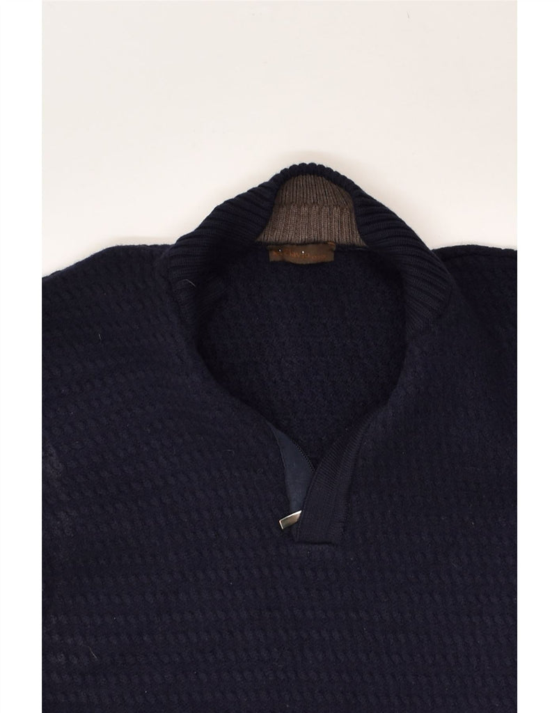 VINTAGE Mens Zip Neck Jumper Sweater Medium Navy Blue Merino Wool | Vintage Vintage | Thrift | Second-Hand Vintage | Used Clothing | Messina Hembry 