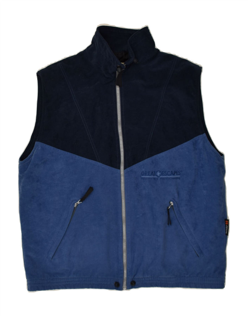 GREAT ESCAPES Mens Gilet UK 38 Medium Navy Blue Colourblock Polyester | Vintage Great Escapes | Thrift | Second-Hand Great Escapes | Used Clothing | Messina Hembry 