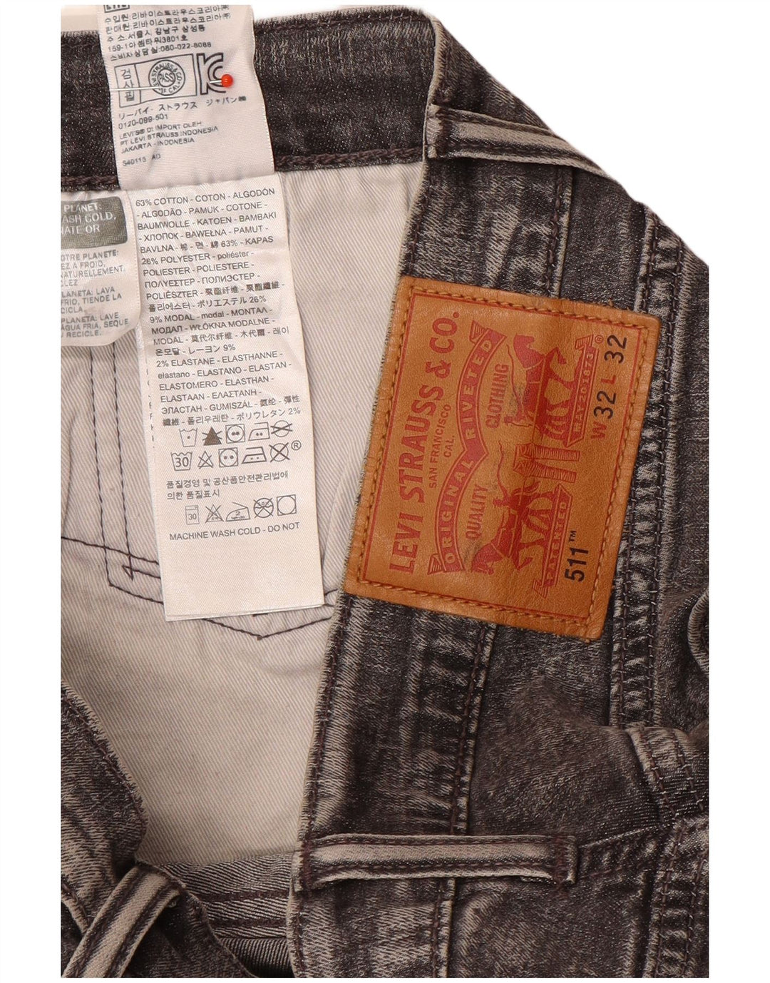 Levi's Mens 511 Slim Jeans W32 L32 Grey Flecked Cotton