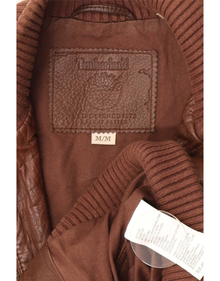 Timberland Mens Bomber Leather Jacket UK 38 Medium Brown