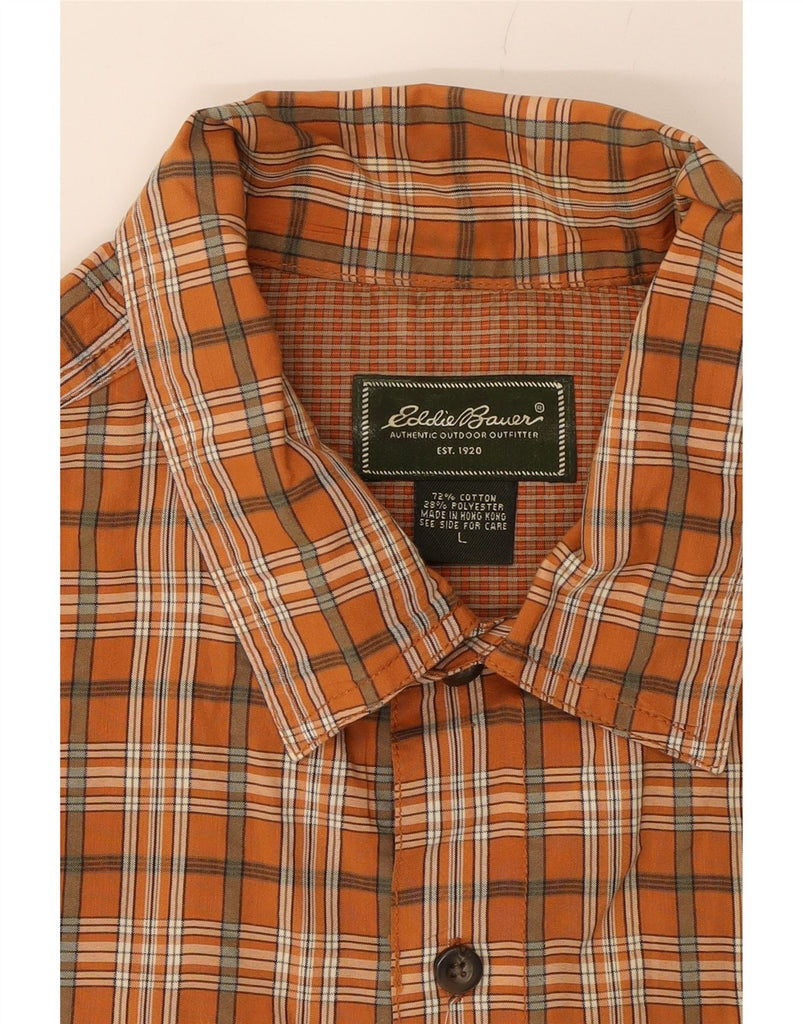 EDDIE BAUER Mens Short Sleeve Shirt Large Brown Check Cotton Vintage Eddie Bauer and Second-Hand Eddie Bauer from Messina Hembry 