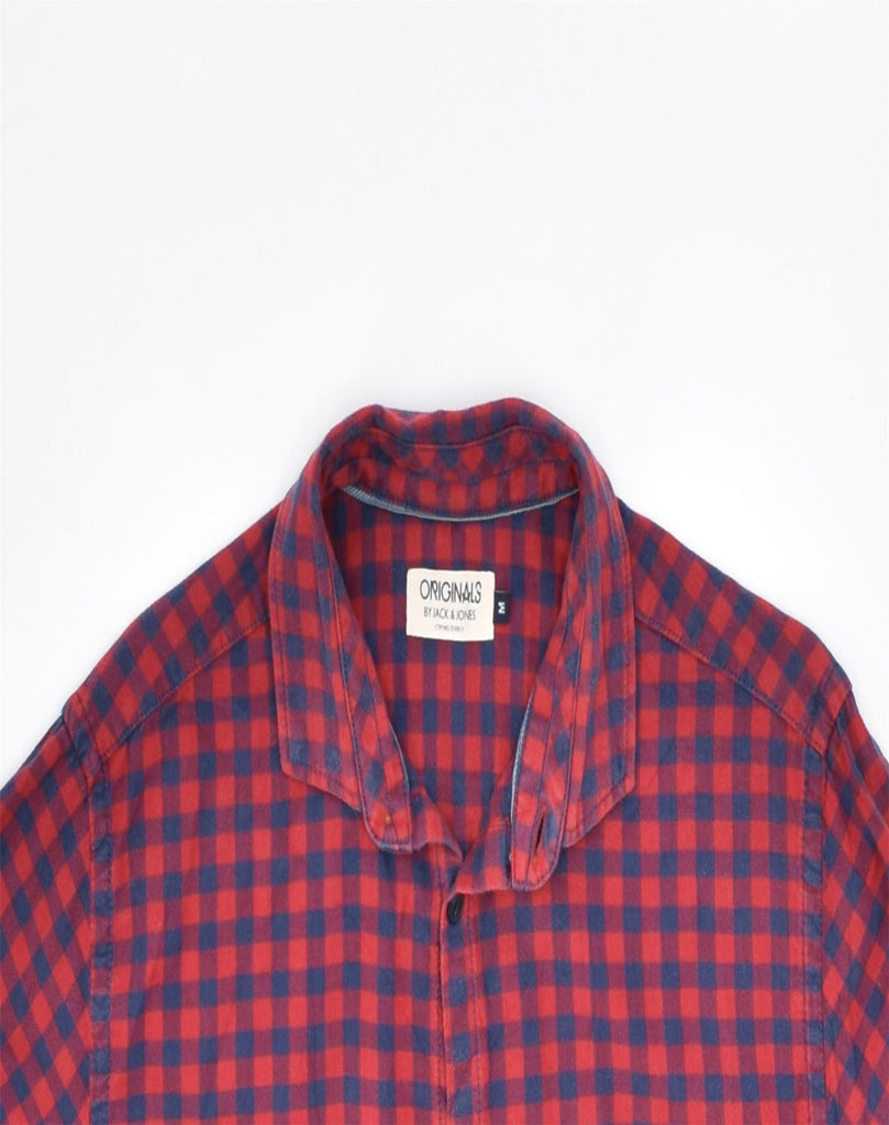 JACK & JONES Mens Flannel Shirt Medium Maroon Gingham Cotton | Vintage | Thrift | Second-Hand | Used Clothing | Messina Hembry 