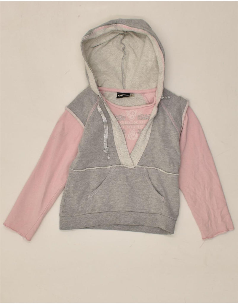 GEOX Girls Graphic Hoodie Jumper 2-3 Years Grey Colourblock Cotton | Vintage Geox | Thrift | Second-Hand Geox | Used Clothing | Messina Hembry 