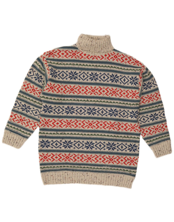 Trend Mens Roll Neck Jumper Sweater Medium Grey Fair Isle Acrylic