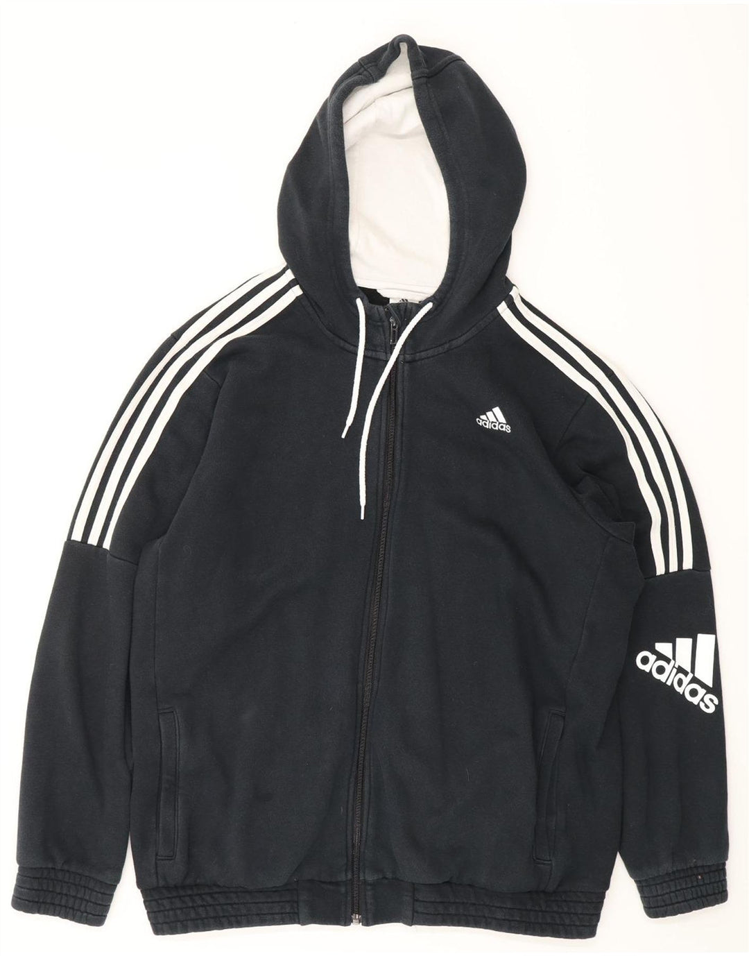 ADIDAS Mens Graphic Zip Hoodie Sweater XL Navy Blue Cotton