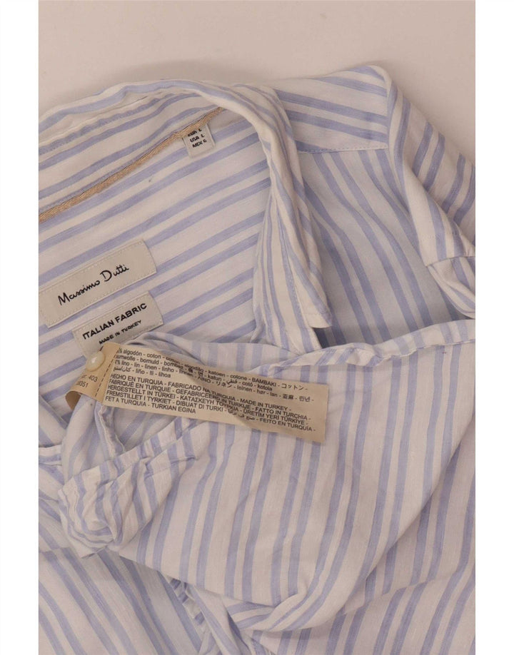 Massimo Dutti Mens Shirt Large Blue Striped Cotton