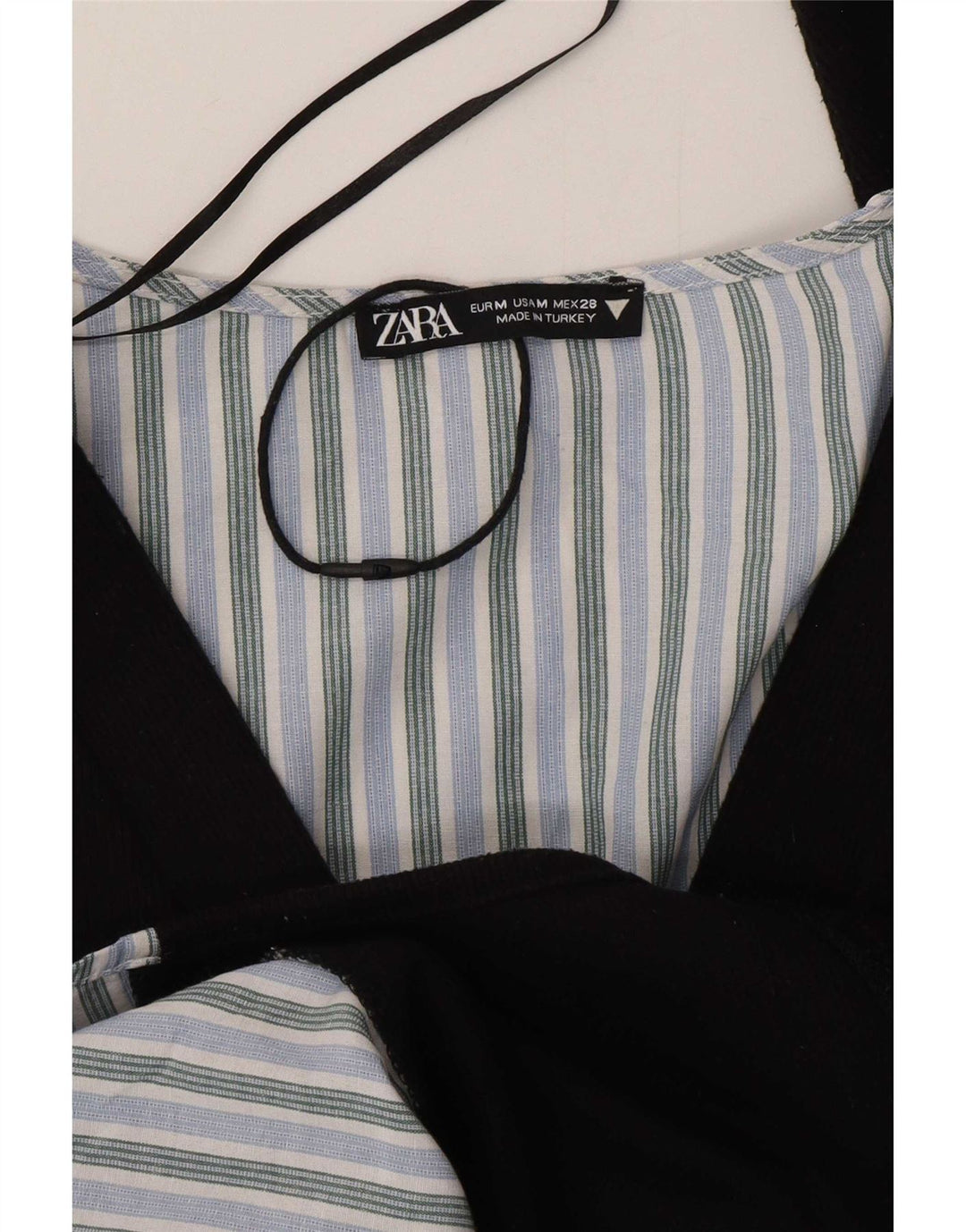 Zara Womens Shirt Blouse UK 14 Medium Black Striped Cotton