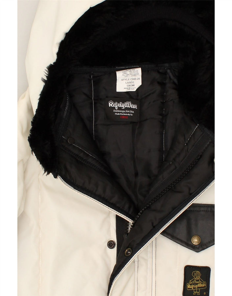 REFRIGIWEAR Womens Hooded Padded Coat UK 16 Large Off White Nylon | Vintage Refrigiwear | Thrift | Second-Hand Refrigiwear | Used Clothing | Messina Hembry 