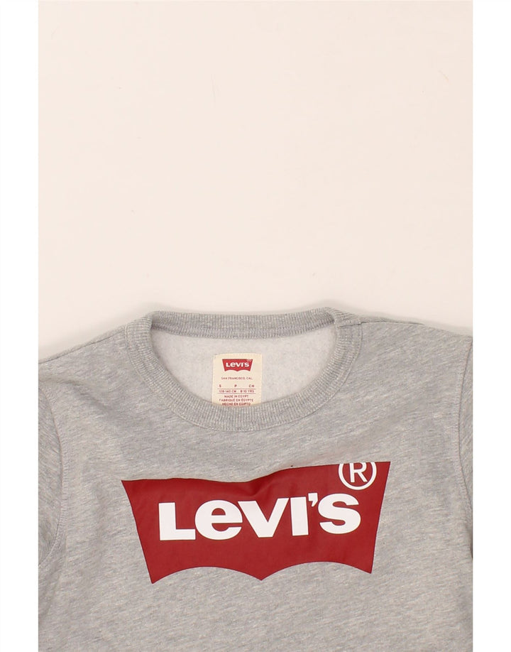 LEVI'S Boys Graphic Sweatshirt Jumper 8-9 Years Small Grey Cotton Vintage Levi's and Second-Hand Levi's from Messina Hembry 