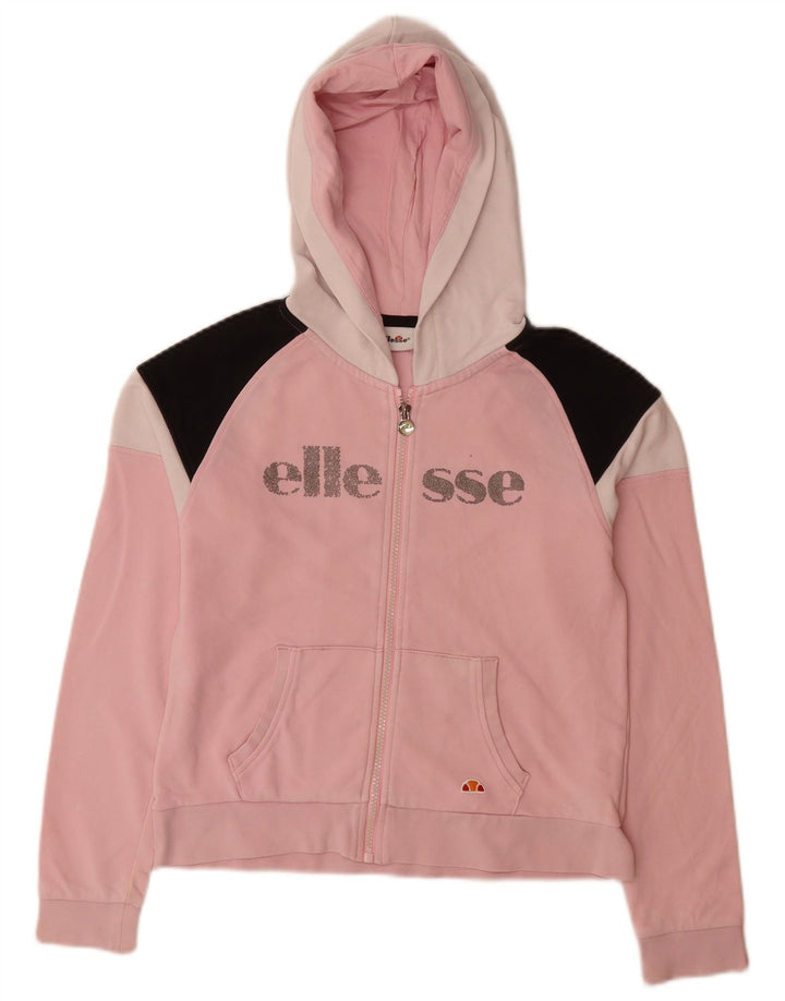ELLESSE Girls Graphic Zip Hoodie Sweater 11-12 Years Pink Colourblock