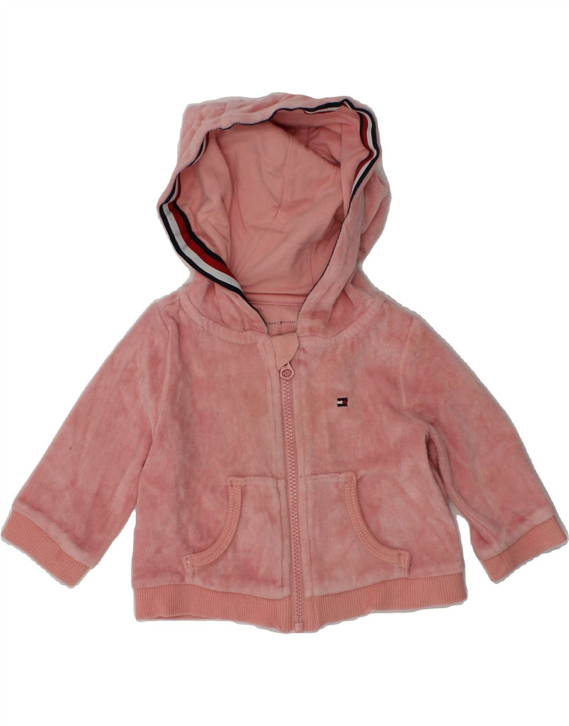 TOMMY HILFIGER Baby Girls Velour Zip Hoodie Sweater 0-3 Months Pink Cotton | Vintage Tommy Hilfiger | Thrift | Second-Hand Tommy Hilfiger | Used Clothing | Messina Hembry 