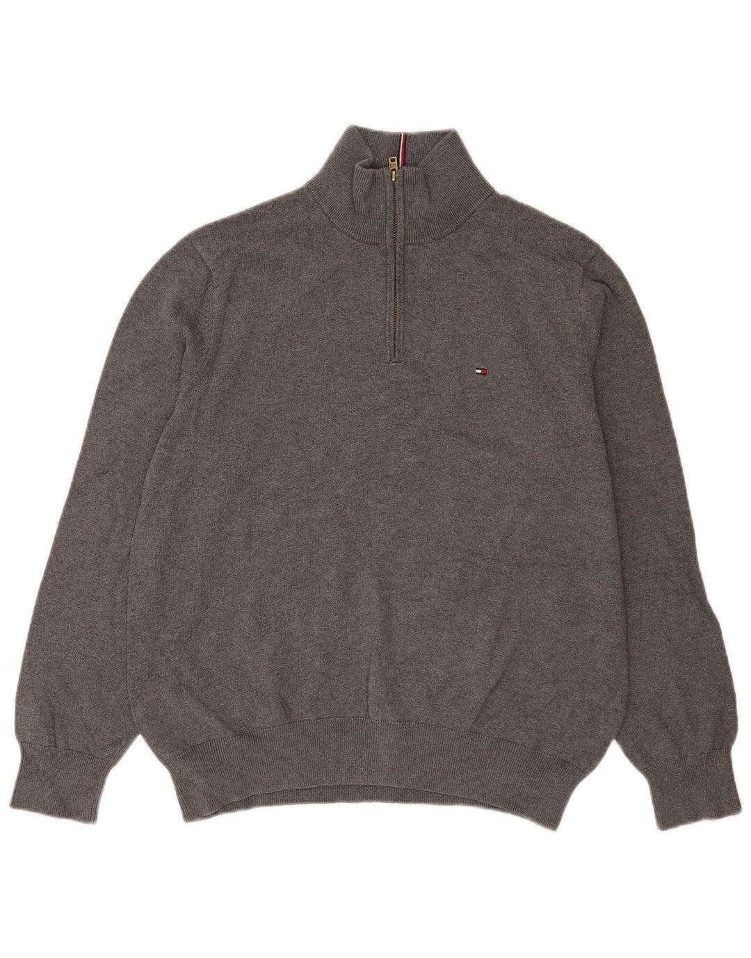 Tommy Hilfiger Mens Zip Neck Jumper Sweater Large Grey Cotton