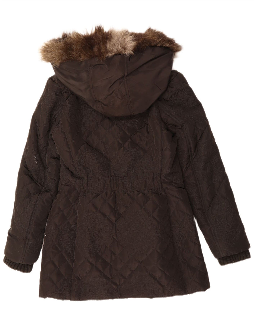 DESIGUAL Womens Hooded Quilted Padded Jacket EU 38 Medium Black Paisley