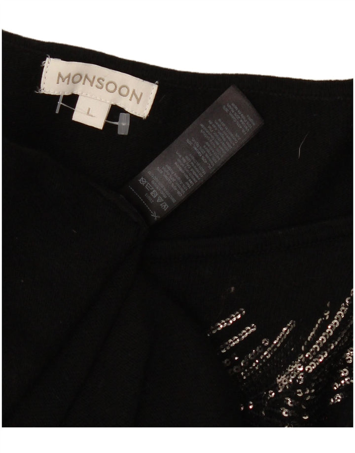 MONSOON Womens Graphic Jumper Dress UK 16 Large Black Cotton