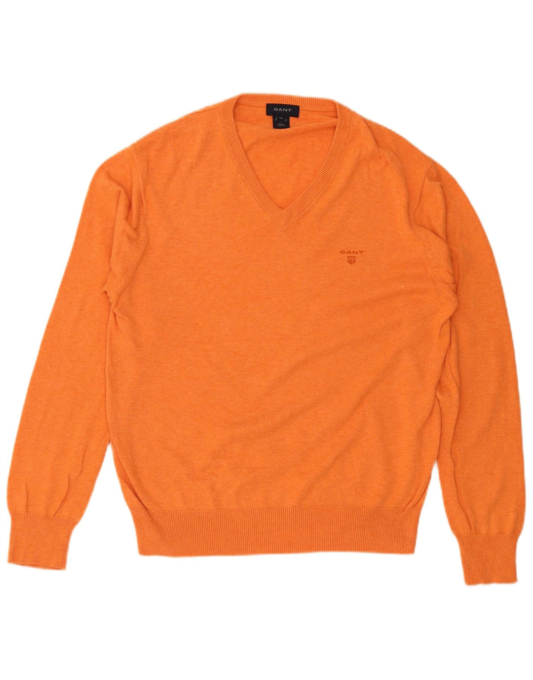 Gant Mens V-Neck Jumper Sweater Medium Orange Cotton