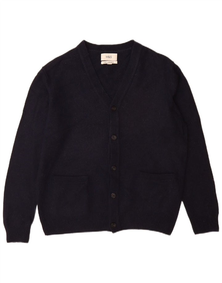 Marks & Spencer Mens Cardigan Sweater Medium Navy Blue Lambswool