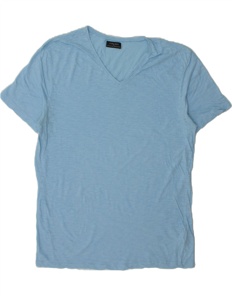 ZARA Mens T-Shirt Top XL Blue Cotton Vintage Zara and Second-Hand Zara from Messina Hembry 