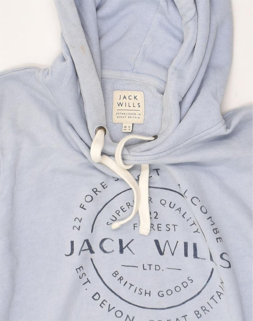 JACK WILLS Womens Loose Fit Graphic Hoodie Jumper UK 12 Medium Blue Cotton | Vintage Jack Wills | Thrift | Second-Hand Jack Wills | Used Clothing | Messina Hembry 