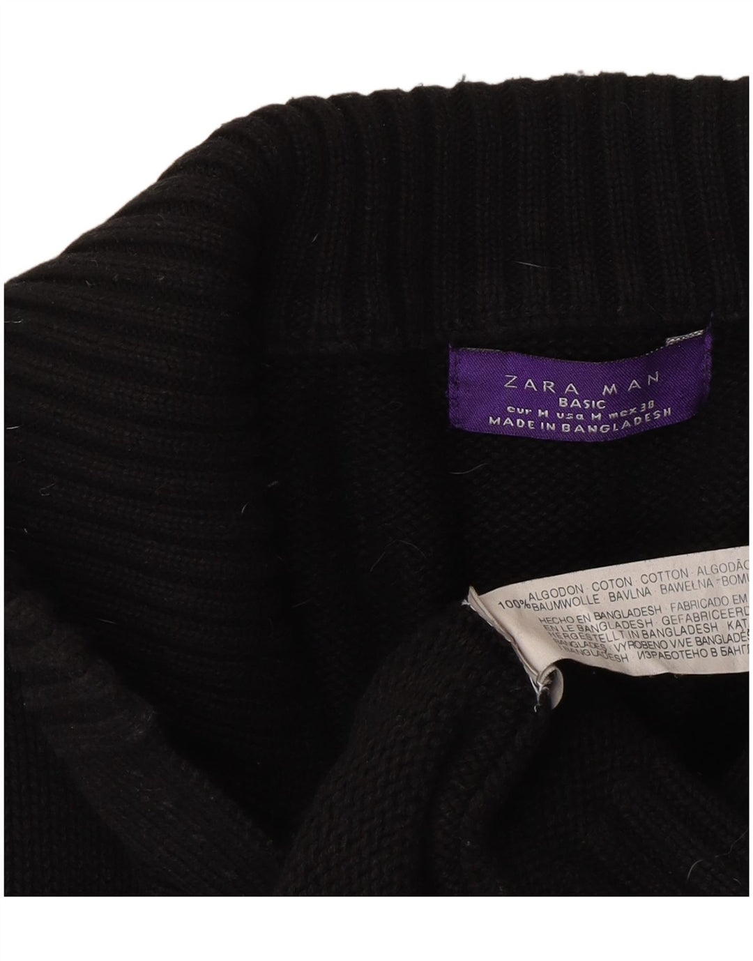 Zara Mens Cardigan Sweater Medium Black Cotton Classic
