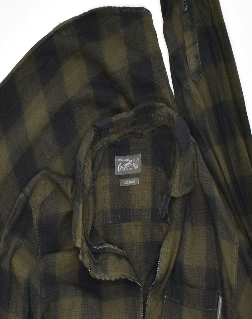 JACK & JONES Mens Full Zip Shirt Large Khaki Check Cotton | Vintage | Thrift | Second-Hand | Used Clothing | Messina Hembry 