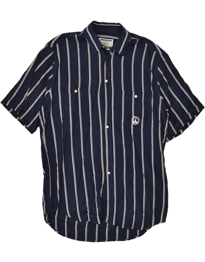 NAVIGARE Mens Short Sleeve Shirt Medium Navy Blue Striped | Vintage Navigare | Thrift | Second-Hand Navigare | Used Clothing | Messina Hembry 