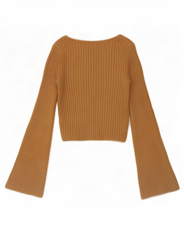 Hollister Womens Crop Top Long Sleeve UK 6 XS Beige Cotton