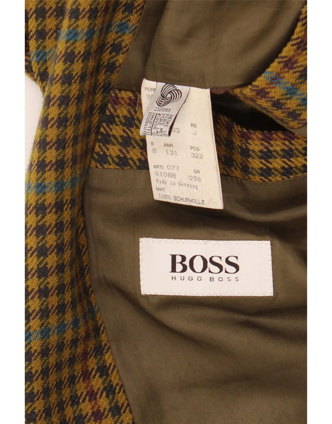 HUGO BOSS Mens 2 Button Blazer Jacket EU 56 3XL Yellow Houndstooth