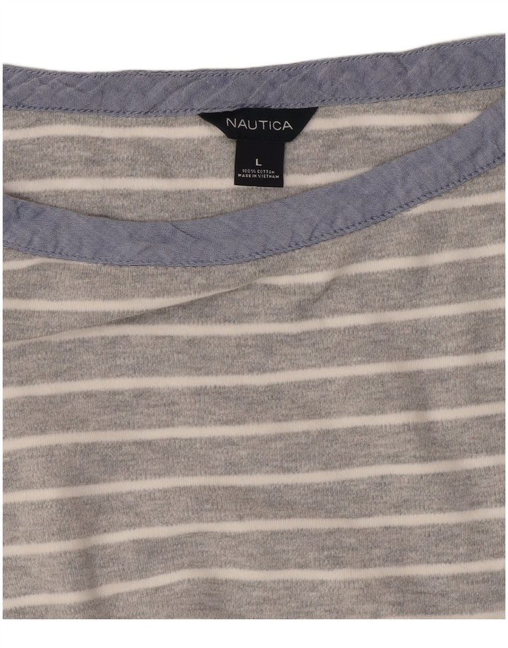Nautica Womens Crop Top 3/4 Sleeve UK 16 Large Grey Striped Cotton