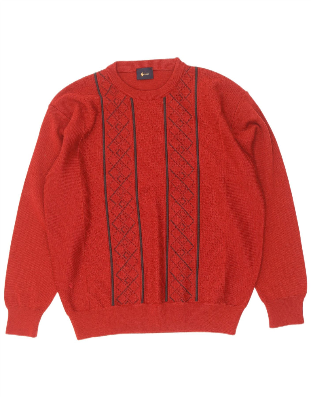 Gabicci Mens Crew Neck Jumper Sweater Large Red Argyle/Diamond Wool