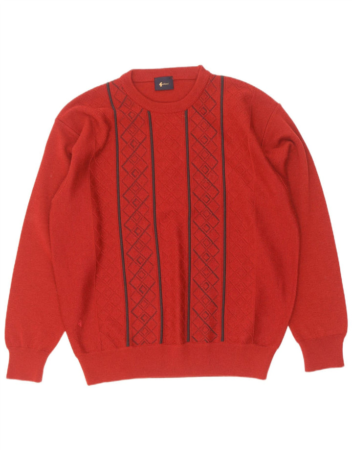 Gabicci Mens Crew Neck Jumper Sweater Large Red Argyle/Diamond Wool