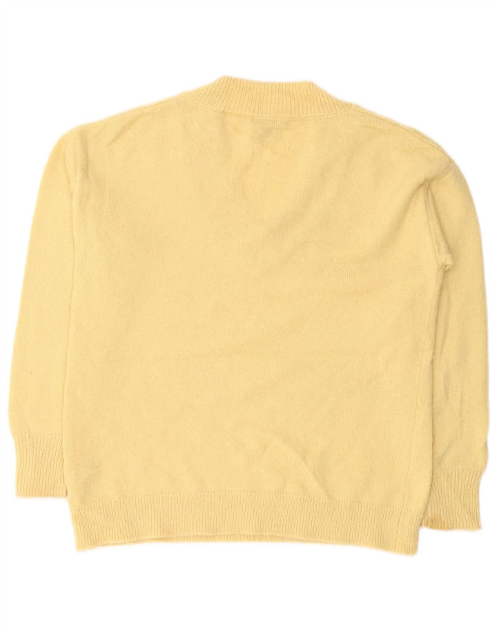 MASSIMO DUTTI Womens Oversized V-Neck Jumper Sweater UK 10 Small Yellow