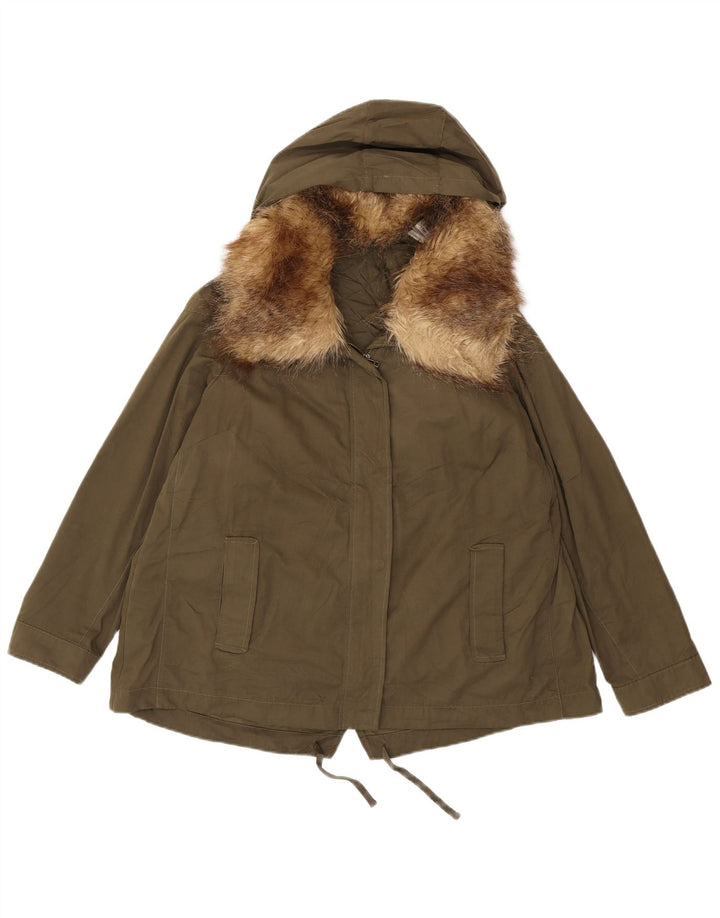 MARKS & SPENCER Womens Hooded Oversized Parka Jacket UK 14 Large  Khaki