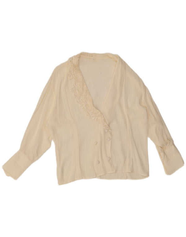 Vintage Womens Shirt Blouse UK 18 XL Off White Silk