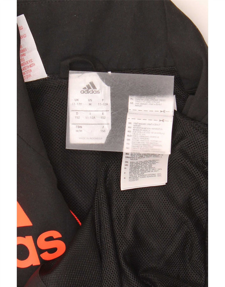Adidas Boys Graphic Tracksuit Top Jacket 11-12 Years Black Polyester