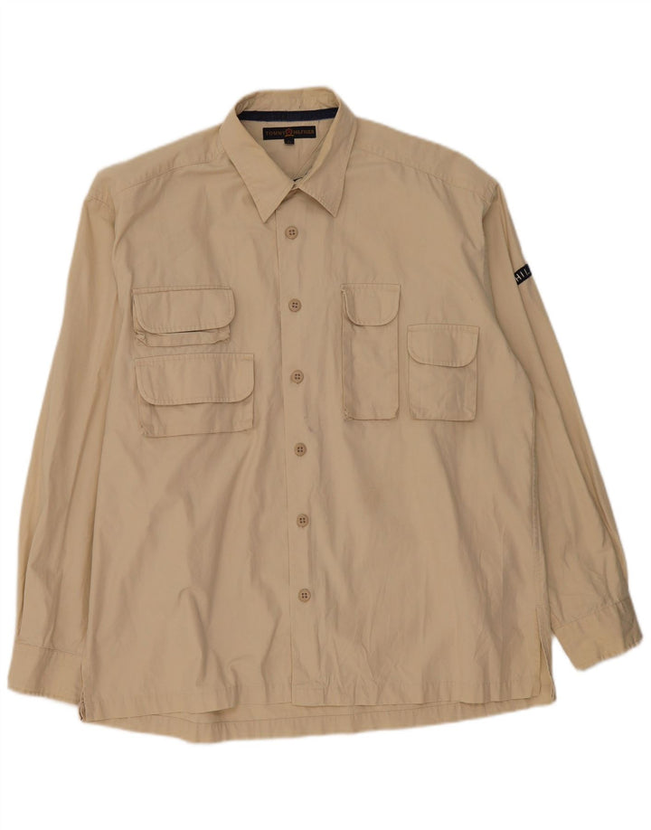 Tommy Hilfiger Mens Shirt Large Beige Cotton