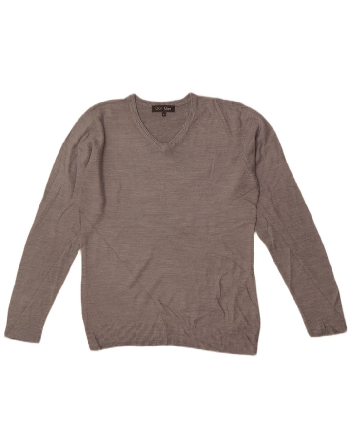 Marks & Spencer Mens V-Neck Jumper Sweater Small Grey Acrylic