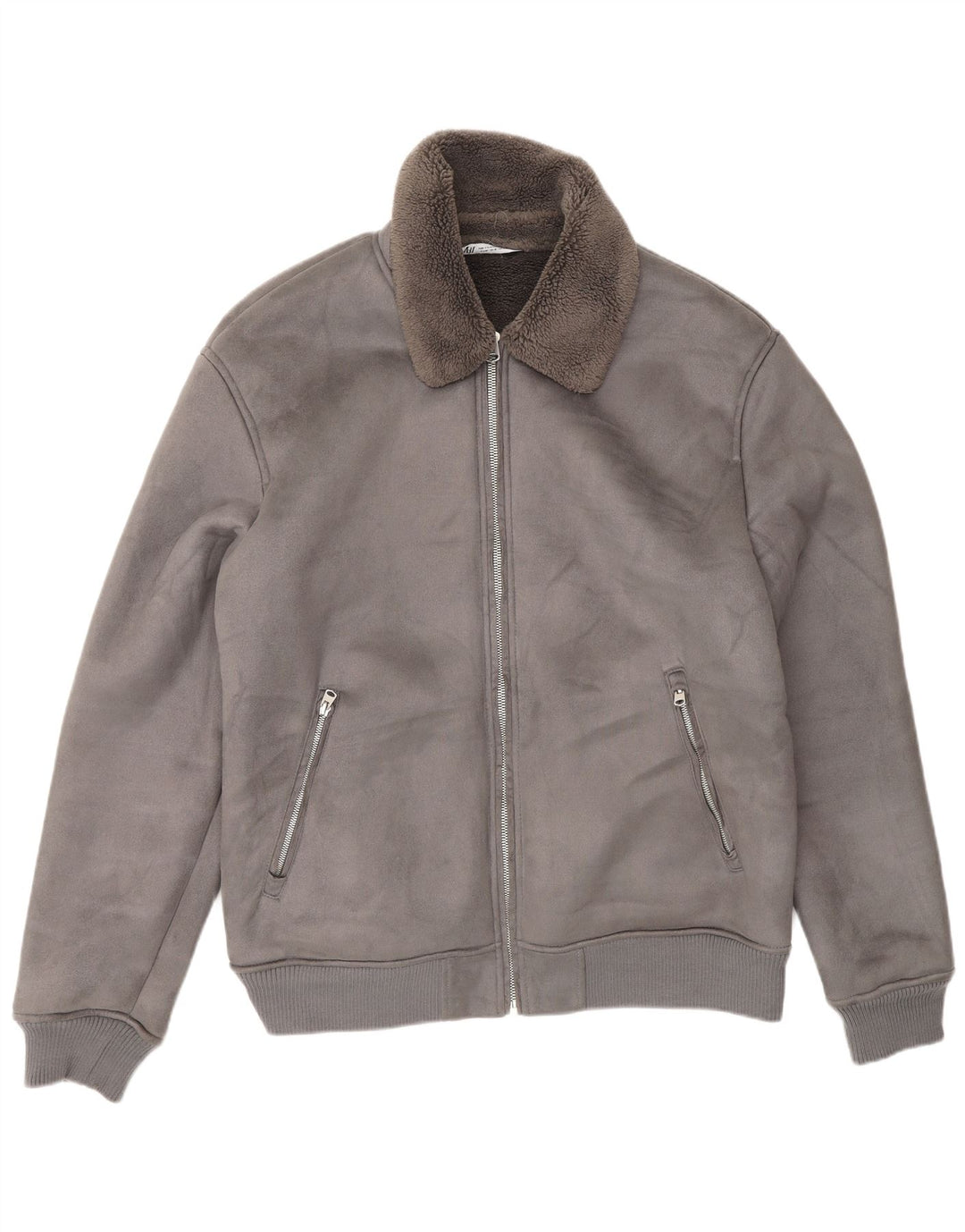 Zara Mens Sherpa Jacket UK 42 XL Grey Polyester