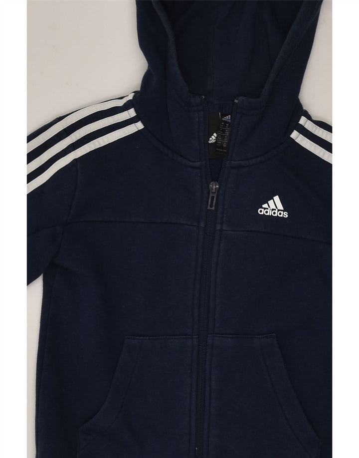 ADIDAS Boys Zip Hoodie Sweater 7-8 Years Navy Blue Cotton | Vintage Adidas | Thrift | Second-Hand Adidas | Used Clothing | Messina Hembry 