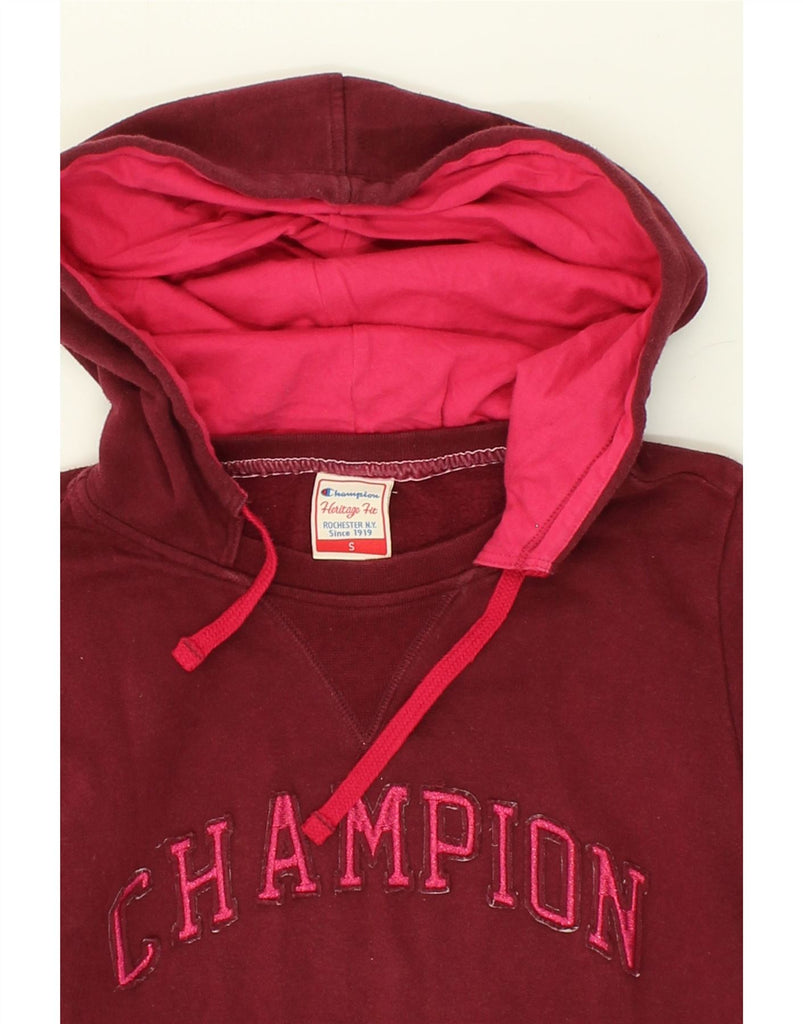 CHAMPION Womens Heritage Fit Graphic Hoodie Jumper UK 10 Small Maroon Vintage Champion and Second-Hand Champion from Messina Hembry 