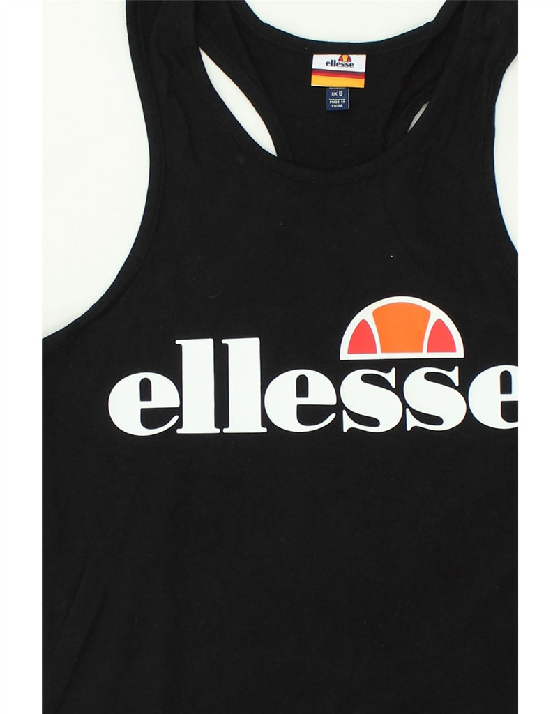 ELLESSE Womens Graphic Vest Top UK 8 Small Black Cotton | Vintage Ellesse | Thrift | Second-Hand Ellesse | Used Clothing | Messina Hembry 