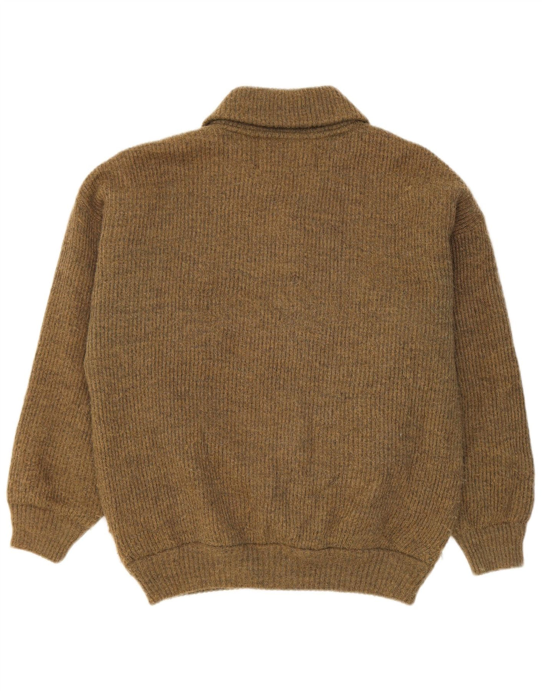 Vintage Mens Cardigan Sweater Medium Khaki Geometric Wool