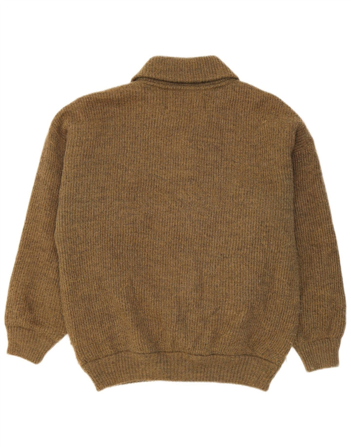 Vintage Mens Cardigan Sweater Medium Khaki Geometric Wool