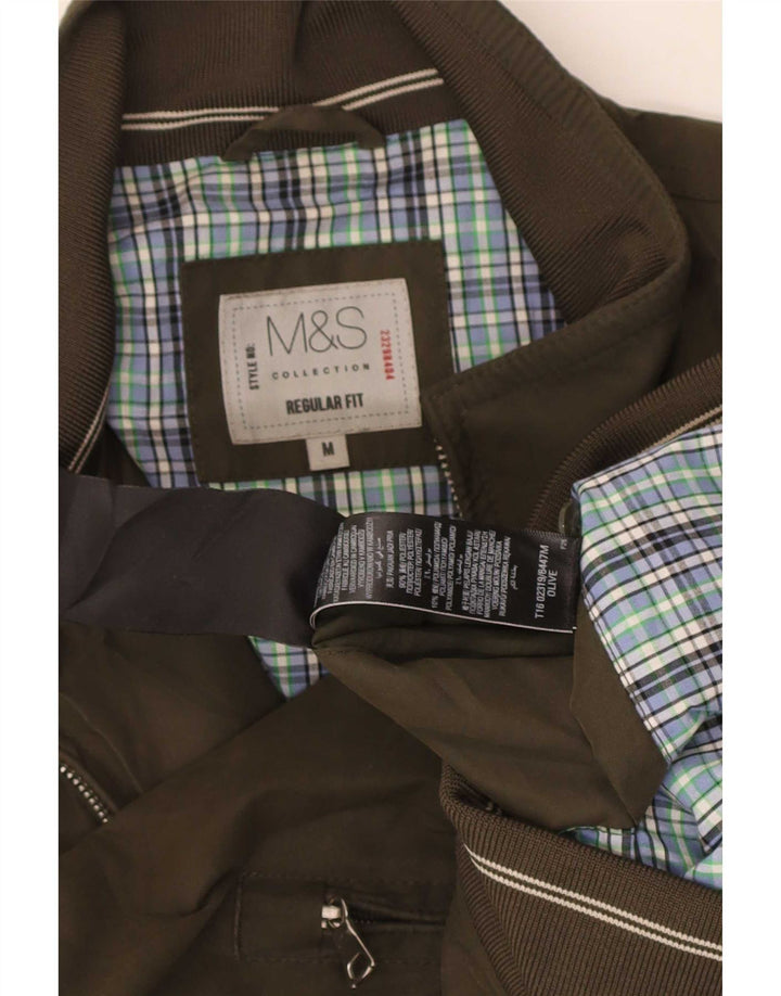 Marks & Spencer Mens Regular Fit Bomber Jacket UK 38 Medium Khaki Polyester