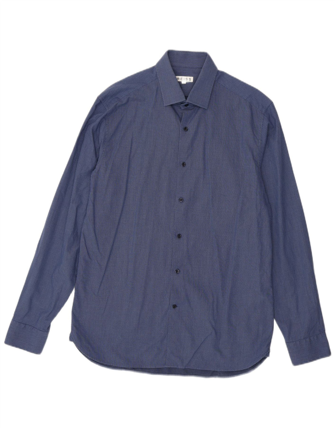 REISS Mens Shirt Large Navy Blue Spotted Cotton