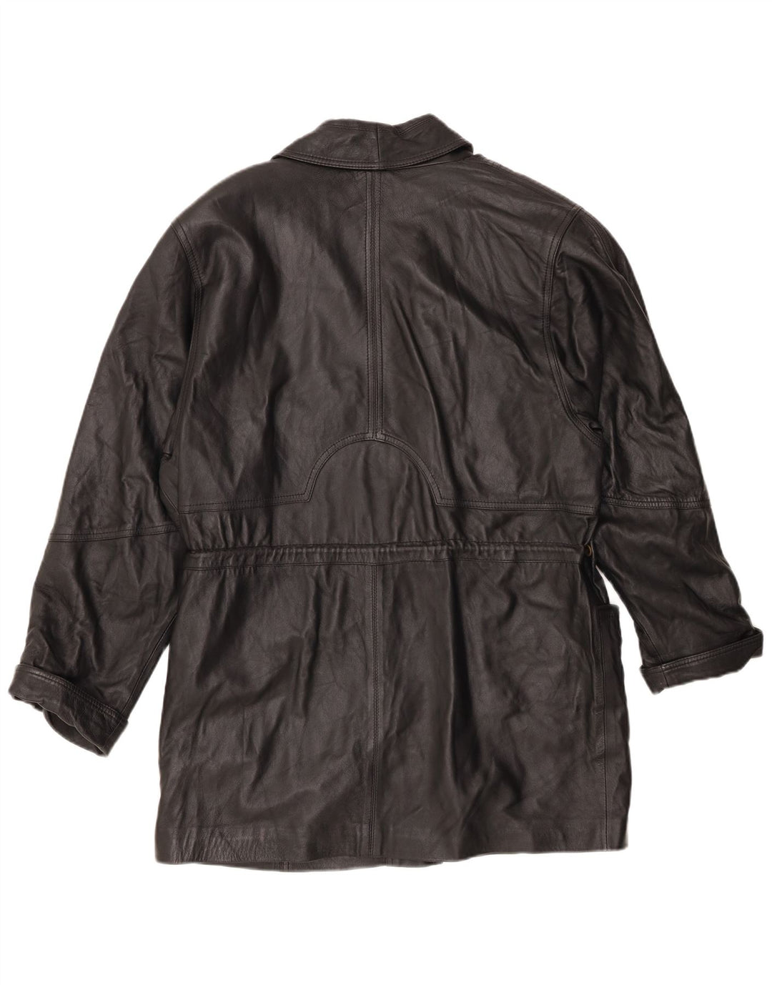 Vintage Womens Leather Coat EU 44 XL Black Leather