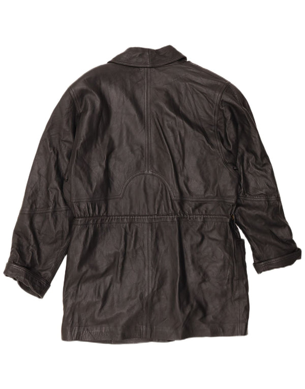 Vintage Womens Leather Coat EU 44 XL Black Leather